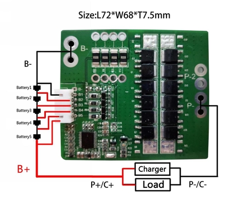 লিথিয়াম আয়ন ব্যাটারি প্যাকের জন্য 18.5V 30A 5S LTO ব্যাটারি BMS 1.6mm পুরুত্ব