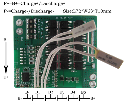 লিথিয়াম আয়ন ব্যাটারি প্যাকের জন্য 18.5V 30A 5S LTO ব্যাটারি BMS 1.6mm পুরুত্ব